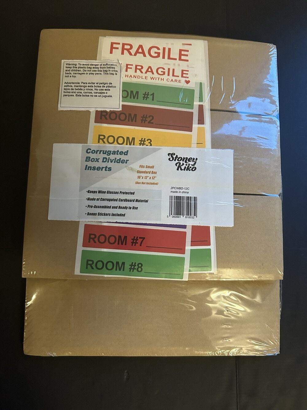 Stoney Kiko Corrugated Box Divider Inserts for 16x12x12 Moving Box Room Labels